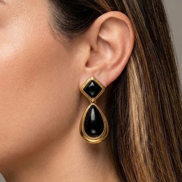 ONYX PEAR DROP EARRINGS
