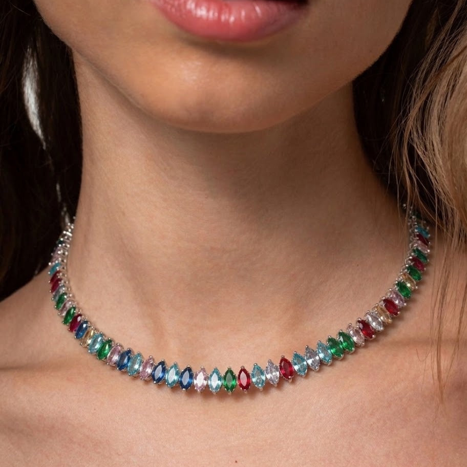 MARQUISE CHOKER SILVER RAINBOW