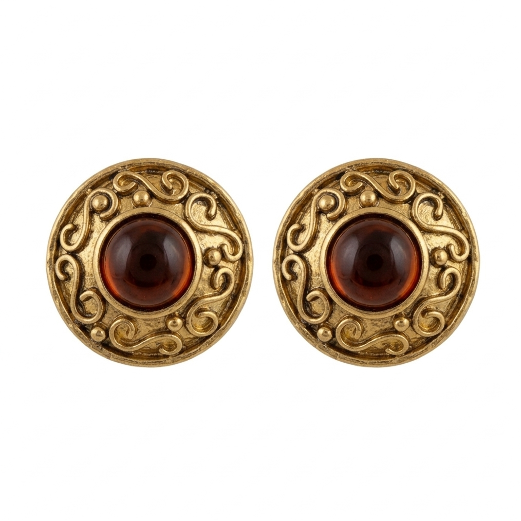 ORNATE AMBER CLIP-ONS