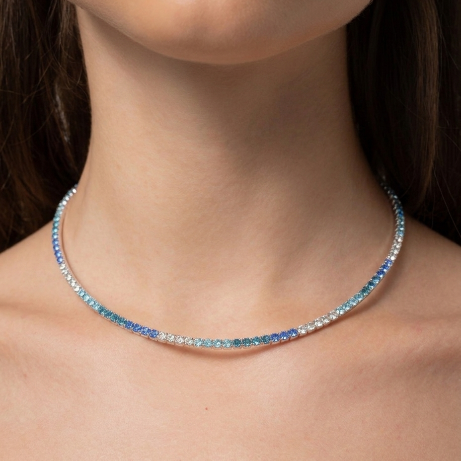 INNER LIGHT CHOKER SILVER AQUA