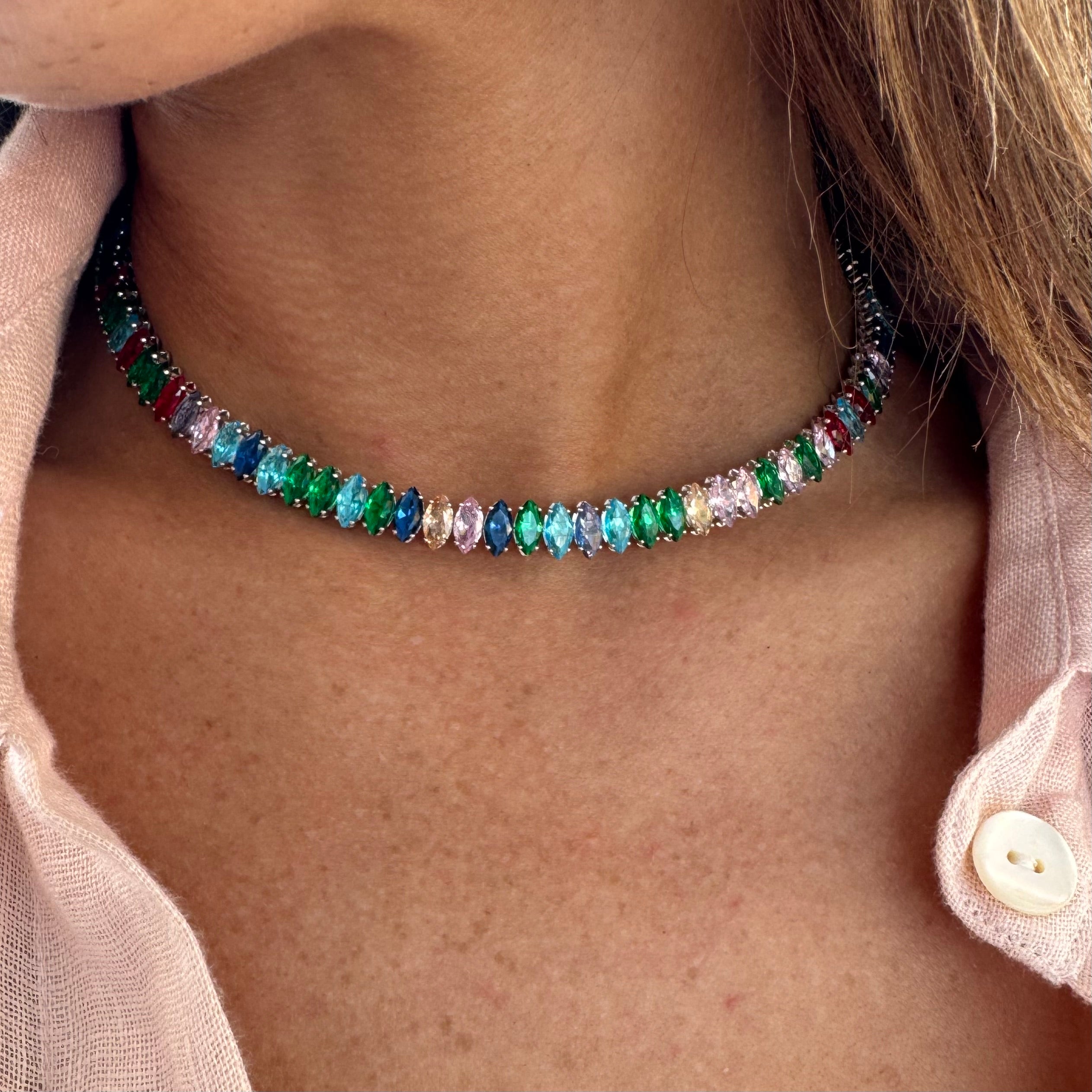 MARQUISE CHOKER SILVER RAINBOW