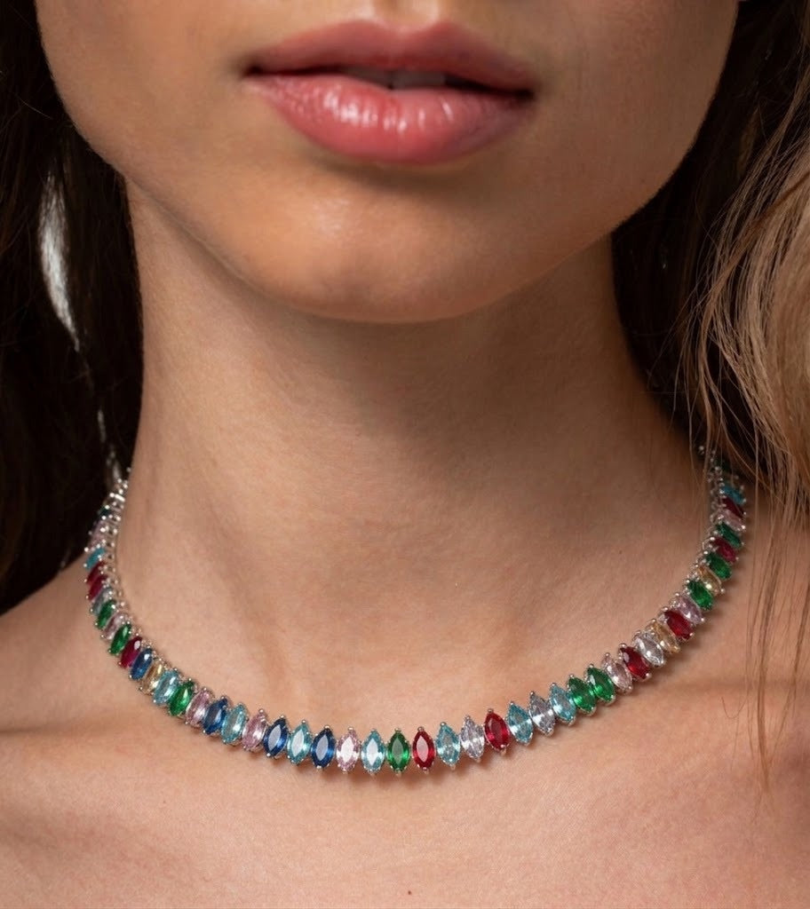 MARQUISE CHOKER SILVER RAINBOW