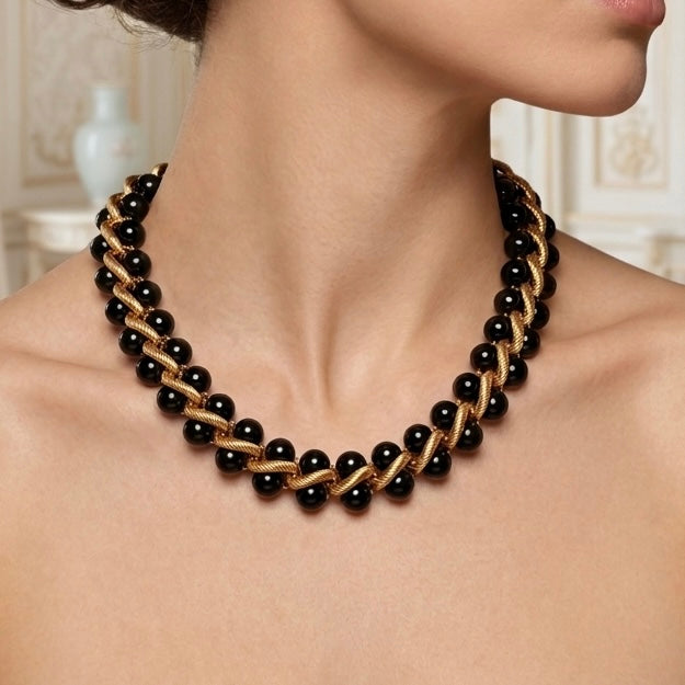 BLACK WOVEN LINK  NECKLACE