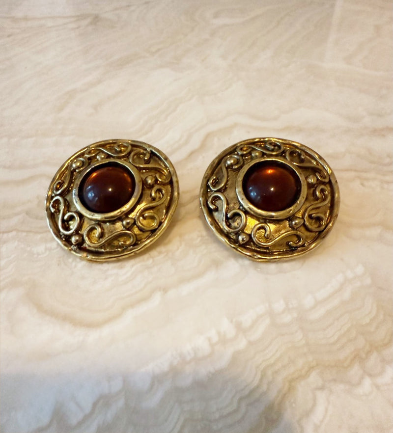 ORNATE AMBER CLIP-ONS