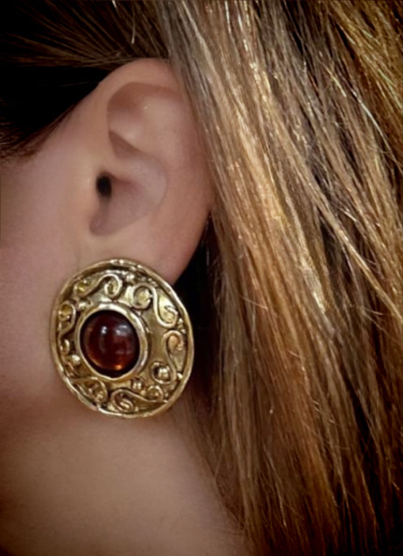 ORNATE AMBER CLIP-ONS