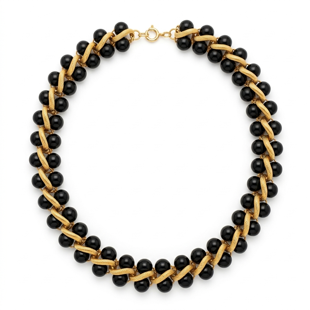 BLACK WOVEN LINK  NECKLACE