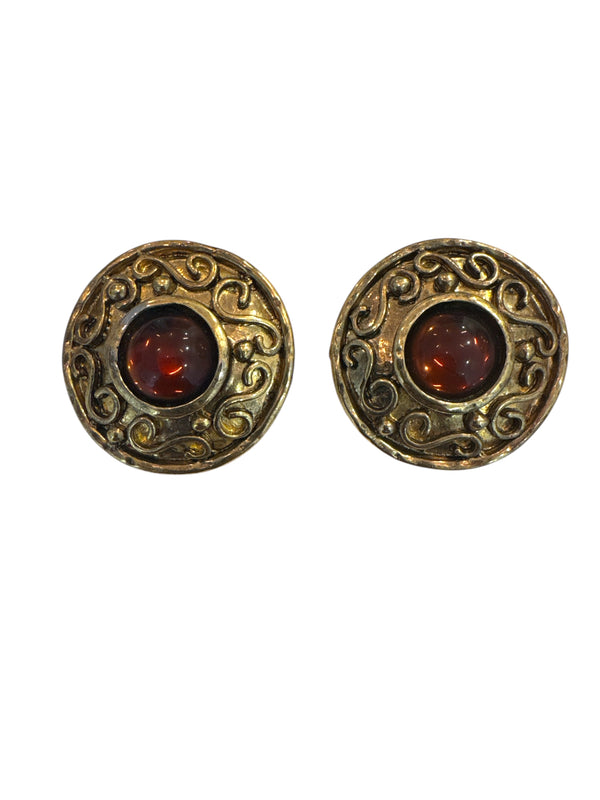 ORNATE AMBER CLIP-ONS
