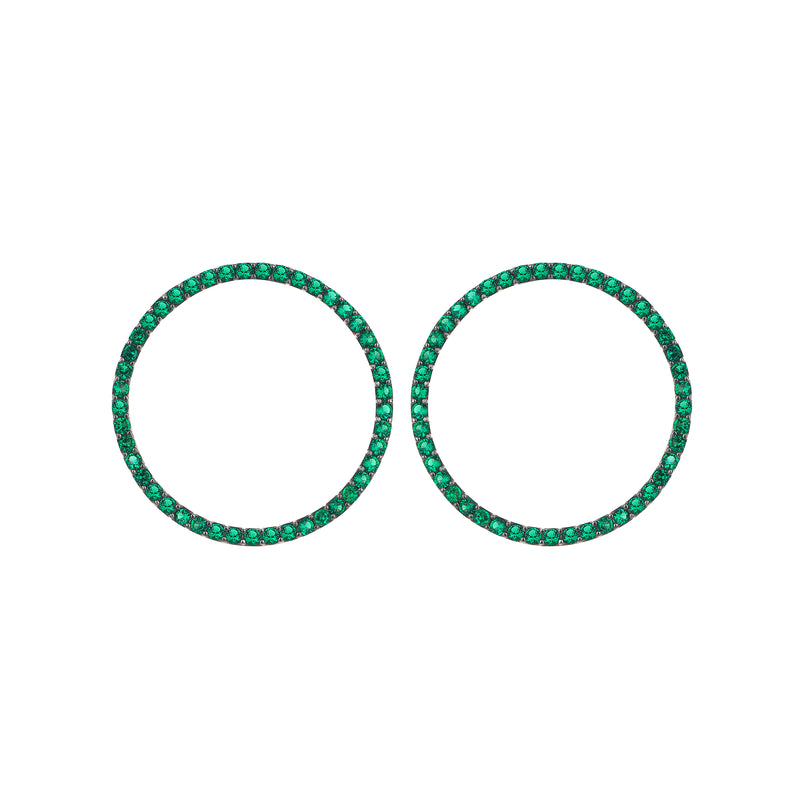 ROUND BEATS EARRINGS SILVER AND GREEN