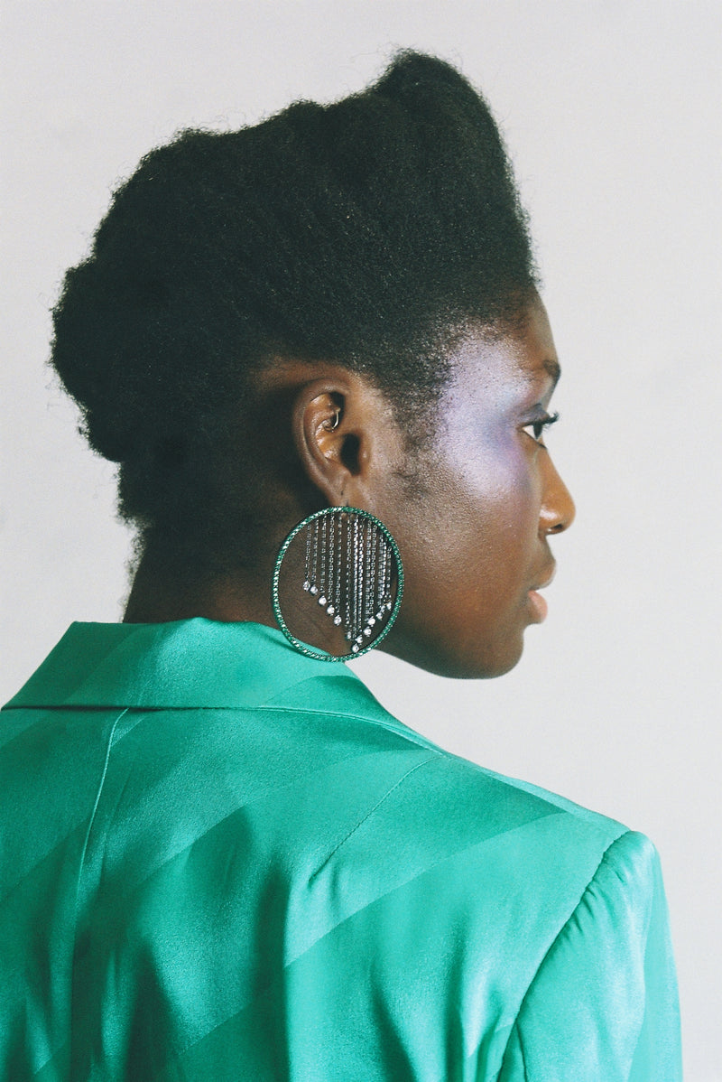 ROUND HITS EARRINGS GREEN AND WHITE