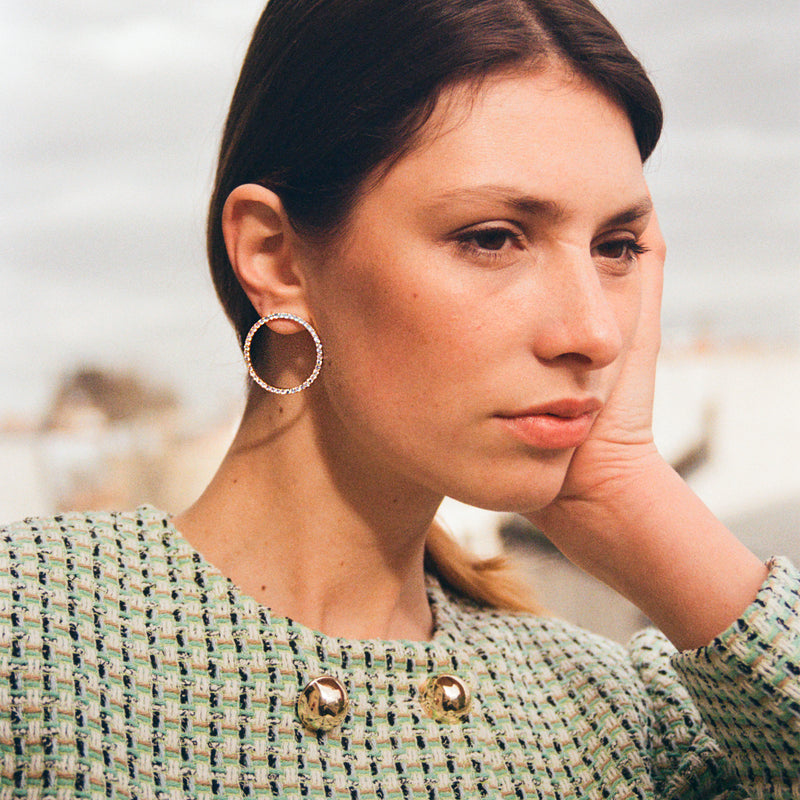 ROUND BEATS EARRINGS ROSE GOLD AND WHITE