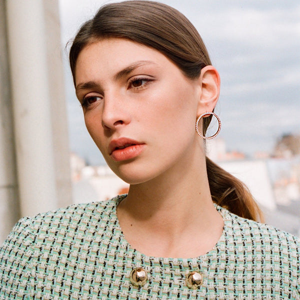 ROUND BEATS EARRINGS ROSE GOLD AND WHITE