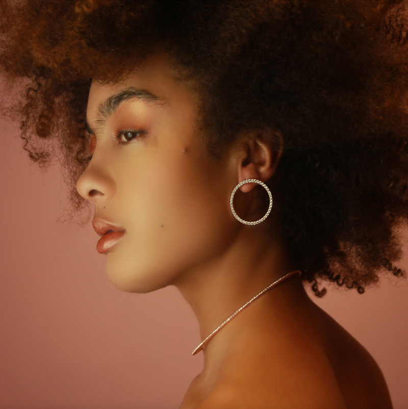 ROUND BEATS EARRINGS ROSE GOLD AND WHITE